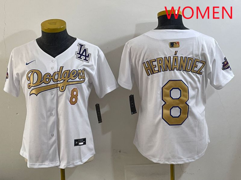 Women Los Angeles Dodgers #8 Hernandez White Gold Game Nike 2025 MLB Jersey style 4294